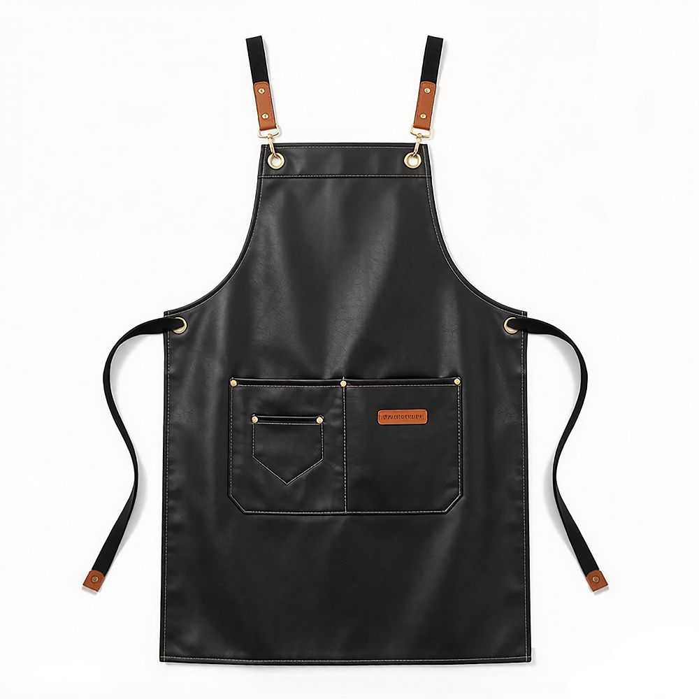 PU Leather Kitchen Apron with Multi Pocket Work Apron for Cooking ...