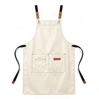 PU Leather Kitchen Apron with Multi Pocket Work Apron for Cooking Barista Grilling
