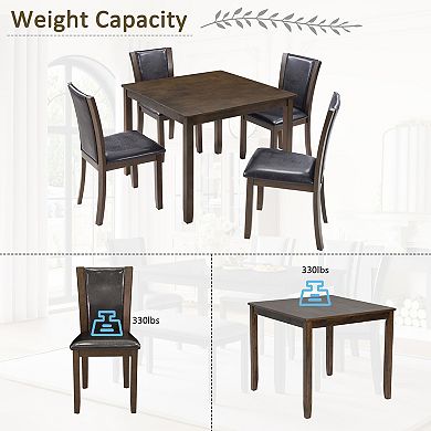 Pnronnc 5-Piece Farmhouse Rustic Dining Table Set with 4 Chairs, Wooden Dining Set for 4 People