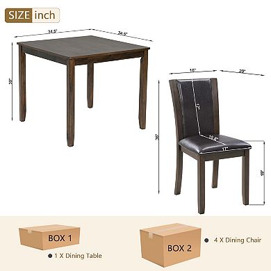 Pnronnc 5-Piece Farmhouse Rustic Dining Table Set with 4 Chairs, Wooden Dining Set for 4 People