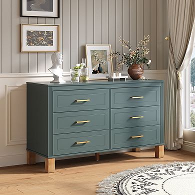 Pnronnc Solid Wood Frame Storage Chest 6-Drawer Double Dresser for Bedroom or Entryway