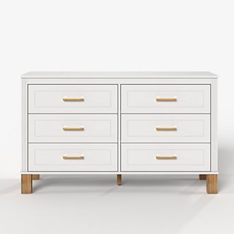 Pnronnc Solid Wood Frame Storage Chest 6-Drawer Double Dresser for Bedroom or Entryway