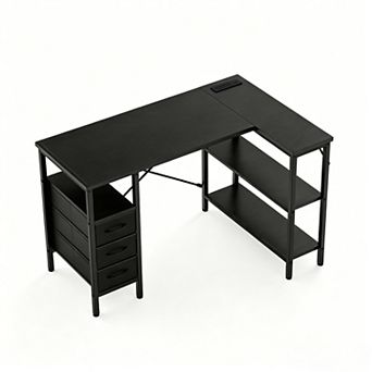 YIORTWO L Shaped Gaming Desk with Monitor Stand, Drawers & Power Outlets