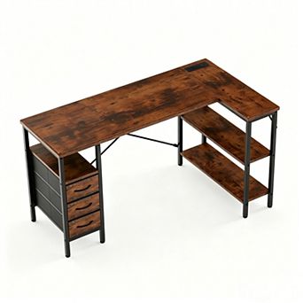 YIORTWO L Shaped Gaming Desk with Monitor Stand, Drawers & Power Outlets