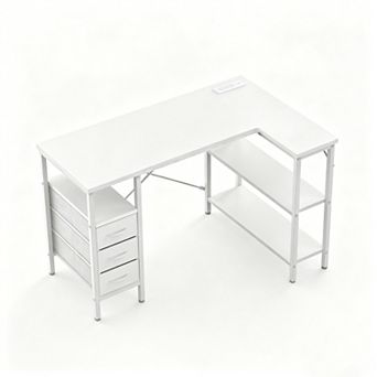 YIORTWO L Shaped Gaming Desk with Monitor Stand, Drawers & Power Outlets
