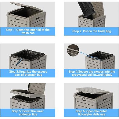 EFU 36 Gallon Weatherproof Resin Trash Can with Lockable Dual Lid, Removable Tray for Patio Kitchen
