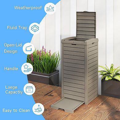 EFU 36 Gallon Weatherproof Resin Trash Can with Lockable Dual Lid, Removable Tray for Patio Kitchen