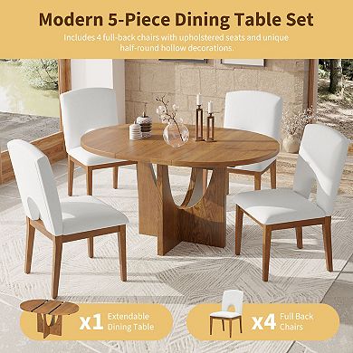 Pnronnc 5-Piece Removable Leaf Dining Table Set, Extendable Round Kitchen Table Set