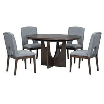 Pnronnc 5 pc Removable Leaf Dining Table Set, Extendable Round Kitchen Table Set