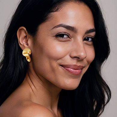 Women's Sculptural Gold Tone Statement Earrings with Modern Layered Swirl Design