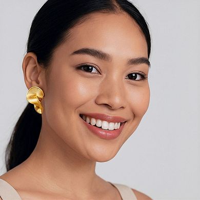 Women's Sculptural Gold Tone Statement Earrings with Modern Layered Swirl Design