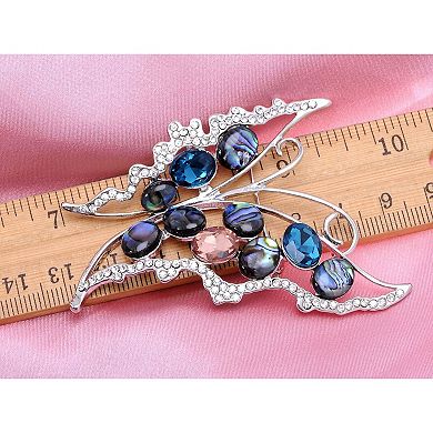 Silvery Tone Metal Butterfly Crystal Abalone Shell Accenting Pin Brooch