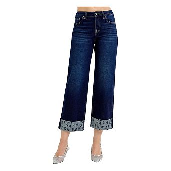 RISEN Full Size Mid Rise Fit Crop Wide With Printed Cuff Jeans Plus Size