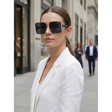 Rectangular Rimless Chamfering Sunglasses Shiny Decorations Trendy Sun Glasses UV Protection