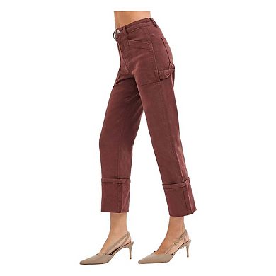 RISEN Full Size High Rise Wide Straight Cuffed Patch Jeans Plus Size