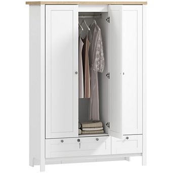 Pnronnc 3 Doors Wardrobe Closet Anti-Tip Design Armoire with 3 tier Cabinet