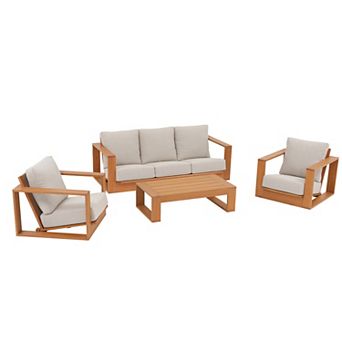 SUNSITT 4 pc Patio Furniture Set, FSC Certified Eucalyptus Wood Furniture Set with 3-Seater Couch