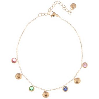 Gold Tone Shell and Crystal Charm Fashion Anklet with Adjustable Chain
