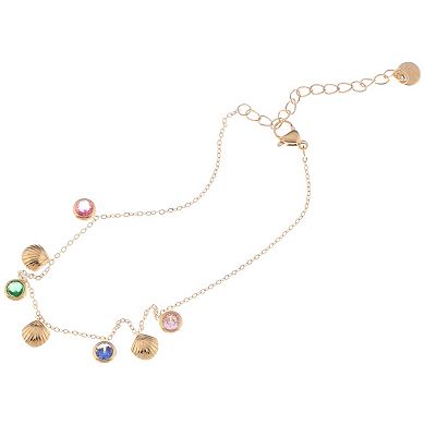 Gold Tone Shell and Crystal Charm Fashion Anklet with Adjustable Chain