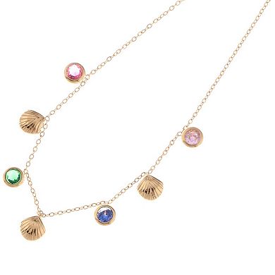 Gold Tone Shell and Crystal Charm Fashion Anklet with Adjustable Chain