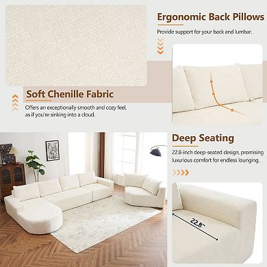 Pnronnc Modular U Shaped Sectional Sofa Deep Seat Cloud Couch Chenille Upholstered Sofa
