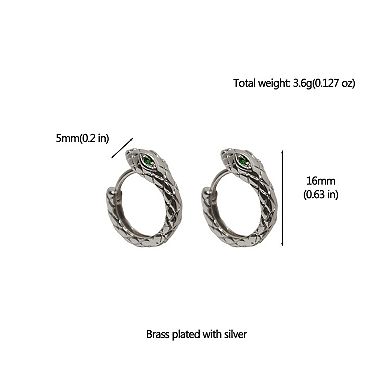 Snake - Shaped Hoop Earrings with Green Gem Eyes