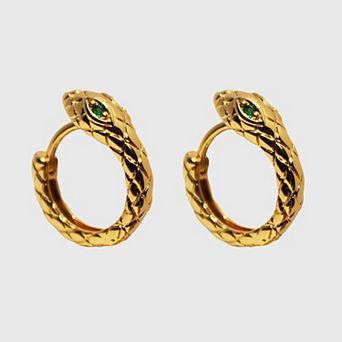 Snake - Shaped Hoop Earrings with Green Gem Eyes