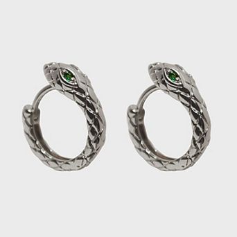 Snake - Shaped Hoop Earrings with Green Gem Eyes