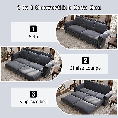 Pnronnc Modern Velvet Sleeper Couch, Pull Out Sofa Bed Convertible Sofa Bed