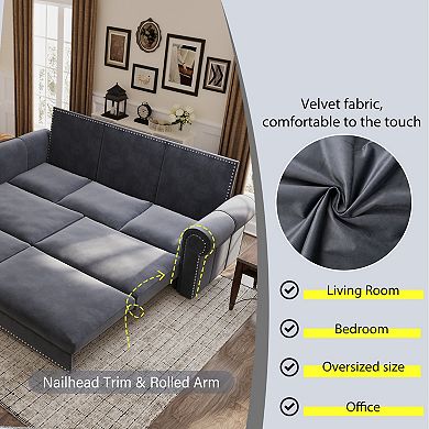 Pnronnc Modern Velvet Sleeper Couch, Pull Out Sofa Bed Convertible Sofa Bed