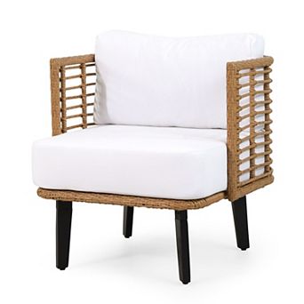 Modern Outdoor Club Chair with Acacia Wood Legs Water-Resistant Cushions Seat