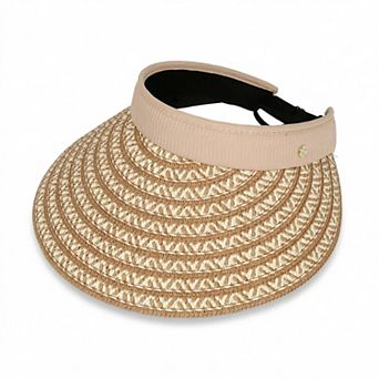 Women Straw Sun Visor Hat Wide Brim Woven Pattern Contrast Band Adjustable Summer Hat
