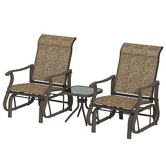 3 pc Patio Glider Chair Set with Glass Top Table