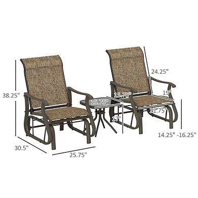 3 Piece Patio Glider Chair Set with Glass Top Table
