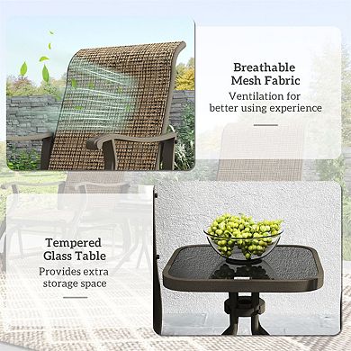 3 Piece Patio Glider Chair Set with Glass Top Table