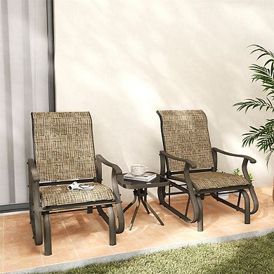 3 Piece Patio Glider Chair Set with Glass Top Table