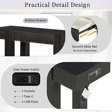 KWPZQEB Rustic Minimalist Wood Console Table with Hidden Drawer for Entryways, Living Room