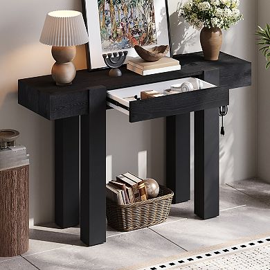 KWPZQEB Rustic Minimalist Wood Console Table with Hidden Drawer for Entryways, Living Room