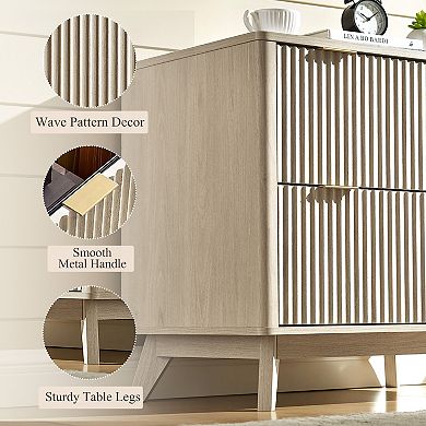 Fluted 2 Drawer Lateral File Cabinet, Modern Wood Printer Cabinet with Storage for Home Office