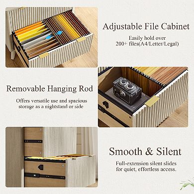 Fluted 2 Drawer Lateral File Cabinet, Modern Wood Printer Cabinet with Storage for Home Office