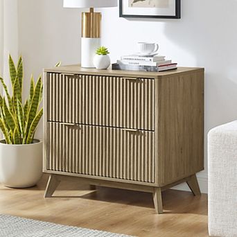 Fluted 2 Drawer Lateral File Cabinet, Modern Wood Printer Cabinet with Storage for Home Office