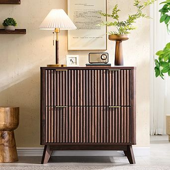 Fluted 2 Drawer Lateral File Cabinet, Modern Wood Printer Cabinet with Storage for Home Office