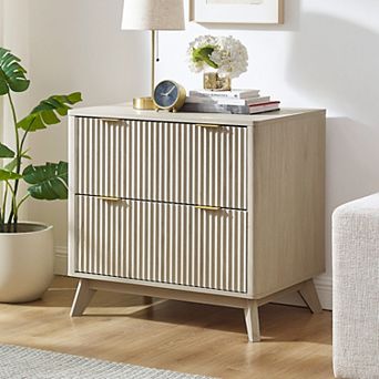 Fluted 2 Drawer Lateral File Cabinet, Modern Wood Printer Cabinet with Storage for Home Office