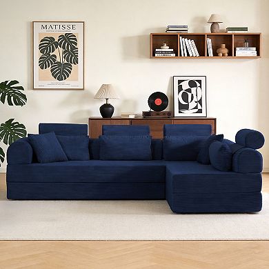 Loheer Modular L Shaped Sectional Sofa Corduroy Convertible Sleeper Couch with Compressed Foam