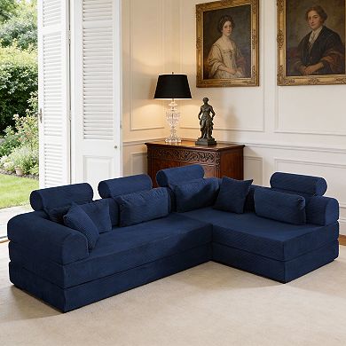 Loheer Modular L Shaped Sectional Sofa Corduroy Convertible Sleeper Couch with Compressed Foam