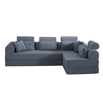 Loheer Modular L Shaped Sectional Sofa Corduroy Convertible Sleeper Couch with Compressed Foam