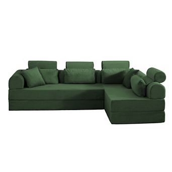 Loheer Modular L Shaped Sectional Sofa Corduroy Convertible Sleeper Couch with Compressed Foam
