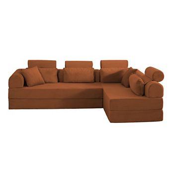 Loheer Modular L Shaped Sectional Sofa Corduroy Convertible Sleeper Couch with Compressed Foam