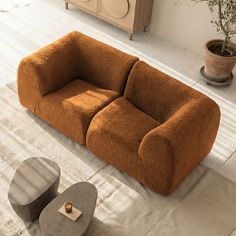 76" Curved Loveseat Sofa, Modern Deep Seat Sherpa Boucle Couch for Living Room, No Assembly