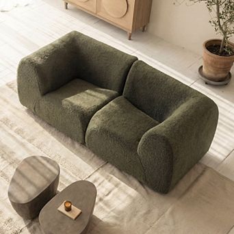 76" Curved Loveseat Sofa, Modern Deep Seat Sherpa Boucle Couch for Living Room, No Assembly